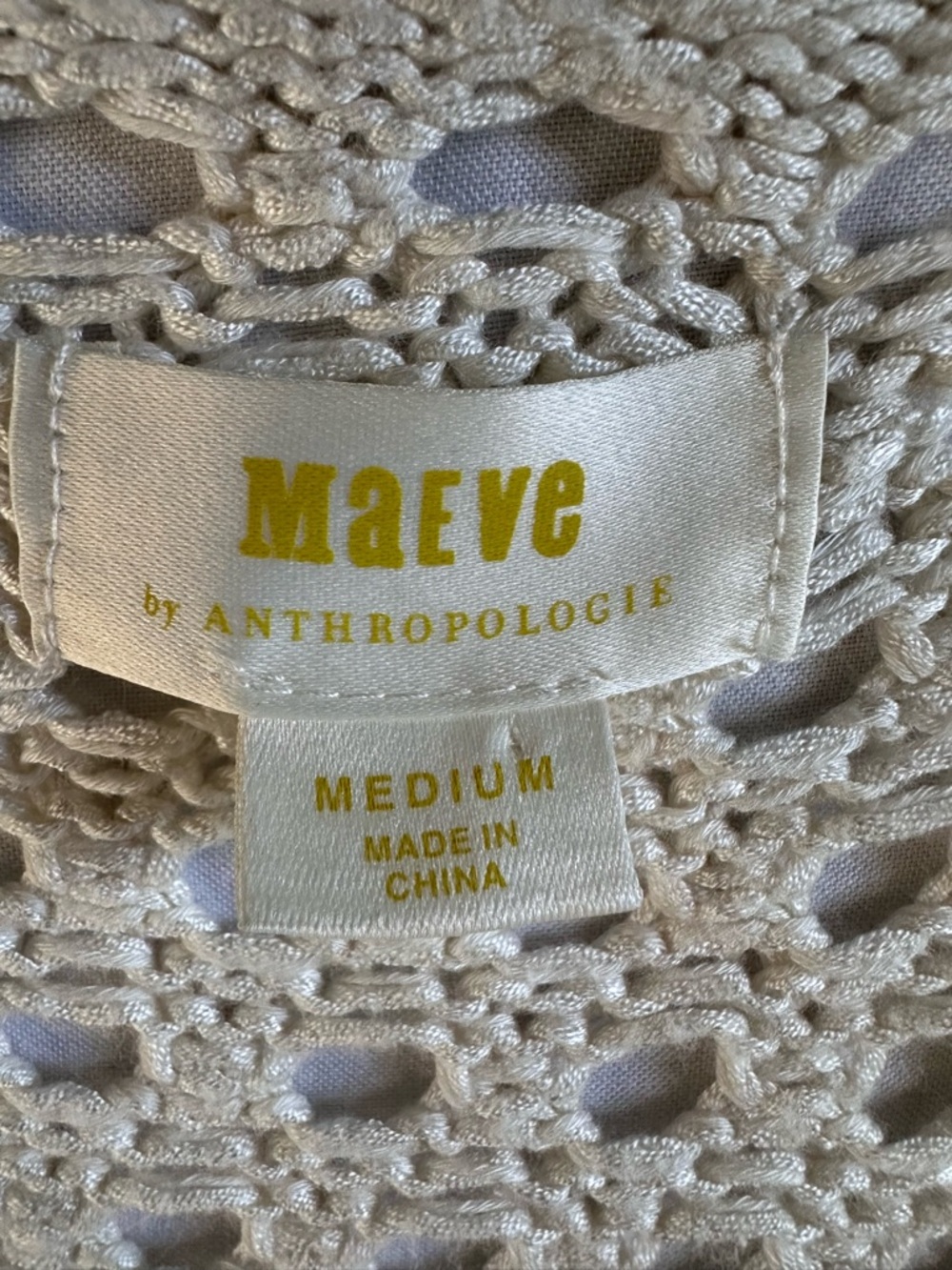 Maeve Anthropologie Cream Open Knit Cropped Sweater Boho Crochet Medium - Picture 6 of 9